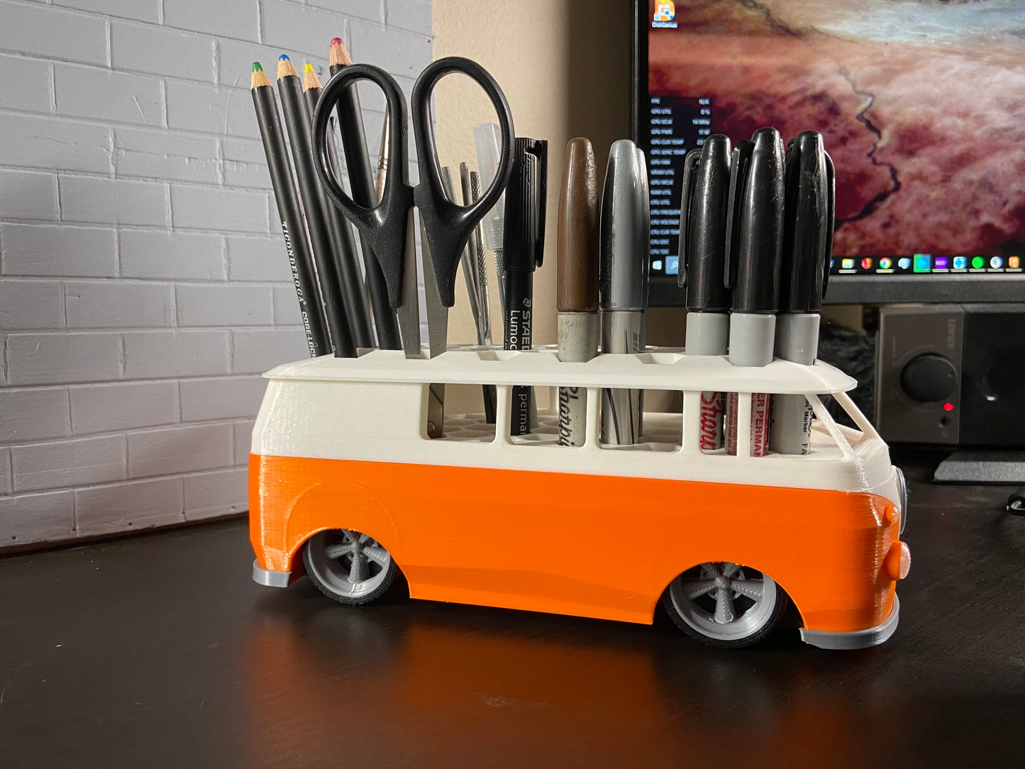 Vintage Style Bus office Pen holder, Desk Organizer